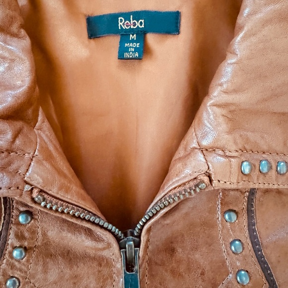 Vintage Reba studded brown embellished western grunge cowgirl leather jacket M - Picture 6 of 12